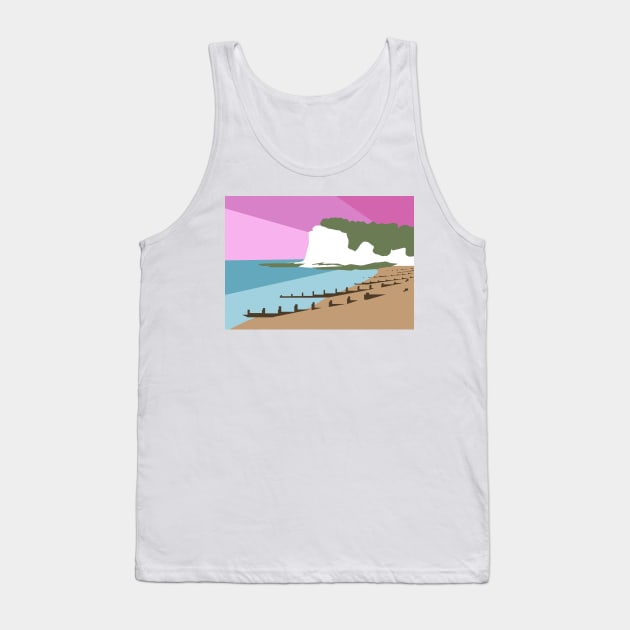 St Margaret’s Bay Beach and White Cliffs, Dover, Kent, Pink Sunset Tank Top by OneThreeSix